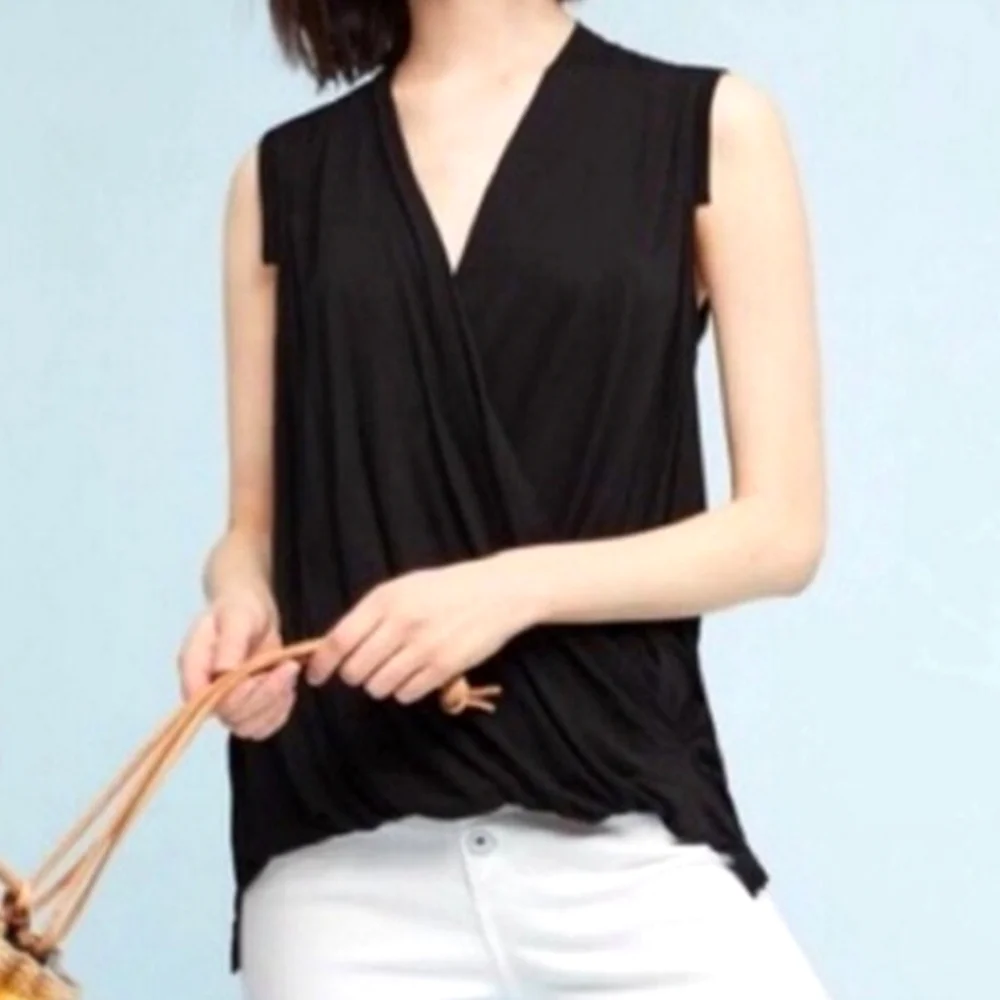 Anthropologie Akemi + Kin black sleeveless drape front blouse women's size small - Picture 1 of 13